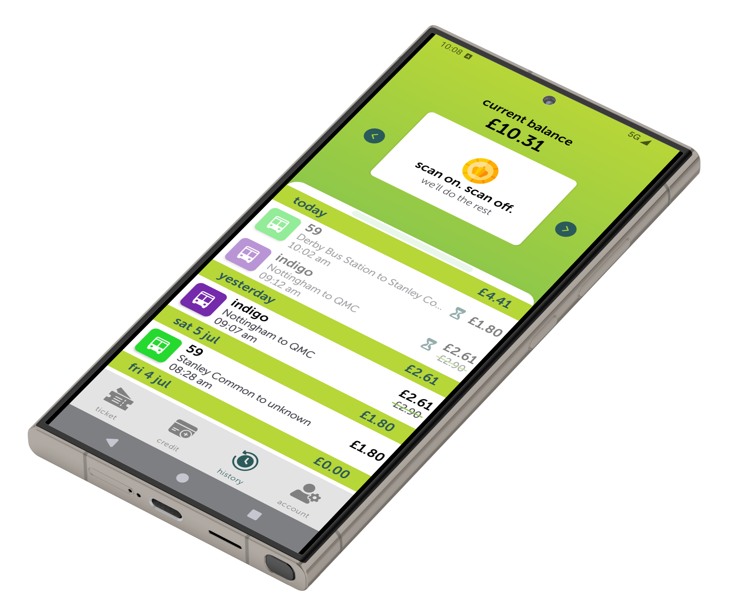 Screenshot of mango app showing the travel history